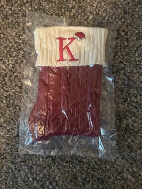 Monogrammed 'K' Knit Holiday Stocking - Red and Cream